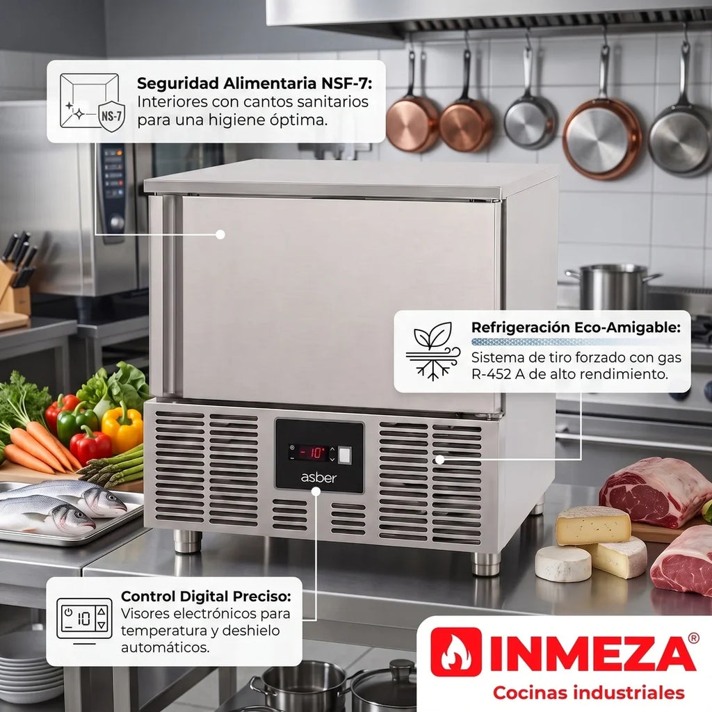 Abatidor Temperatura 5 Guías Refrigeración 18kg/ciclo Congelación 10 Kg/ciclo Asber BBC-05