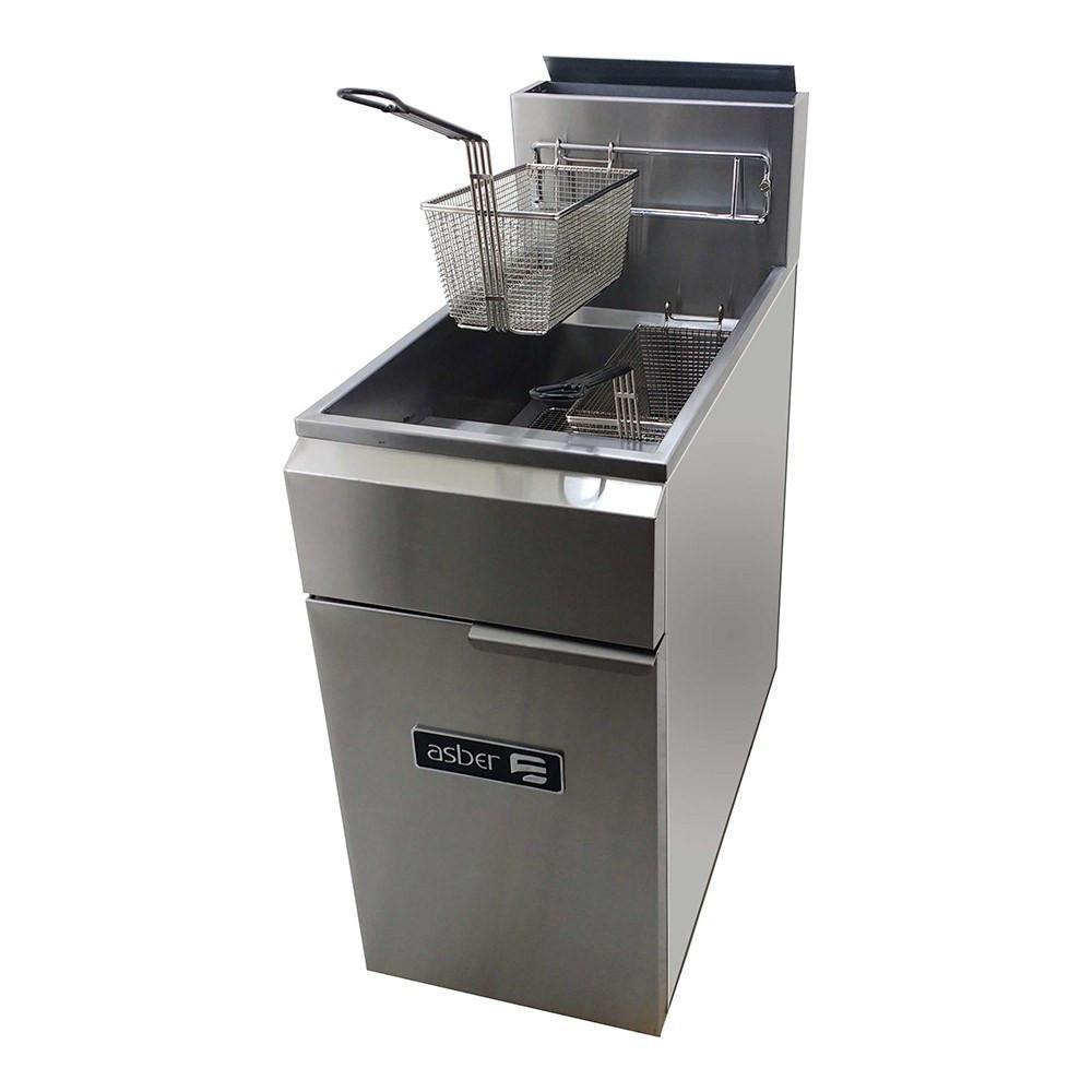 Freidora A Gas 1 Tina 3 Quemadores Acero Inoxidable Asber AEF-4050-S-E