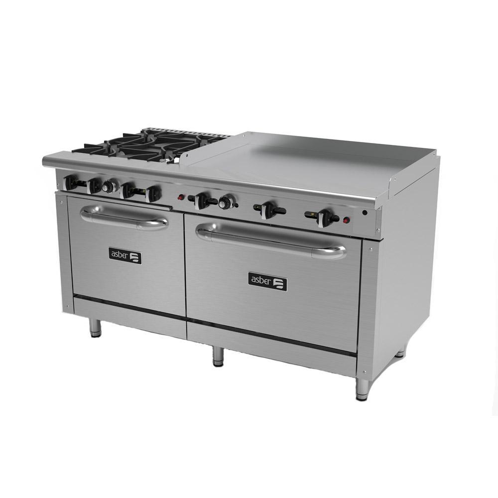 ASBER AEMR-2-G36-B4-60-H Estufa 4 Fuegos Abiertos + Plancha 36" Envío por Cobrar Estufas / Mixtos / Con y sin Horno ASBER 