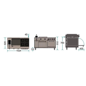 ASBER AMR-60 Estufa Multiple 4 Fuegos Abiertos + Plancha 24" + Horno + Gratinador + Freidor Envio Cobrar Estufas / Mixtos / Con y sin Horno ASBER 