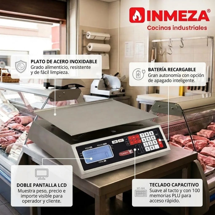 Bascula Digital Memoria de Precio Acero Inox 40kg Torrey MFQ40-N