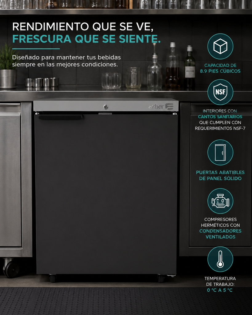 Refrigerador Contrabarra Vinil Negro 1 Puerta 9.6 Pies Asber ABBC-23 HC