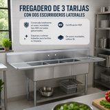 Fregadero 3 Tarjas Con Dos Escurrideros Laterales King F3T-1