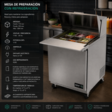 Mesa Refrigerada Para Preparación 1 Puerta Acero Inox 6.9 Pies Asber APTM-27-12 HC
