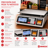Bascula Digital con Impresión de Tickets, Función de Caja Registradora, Acero Inox 40kg Torrey PCR40-TK
