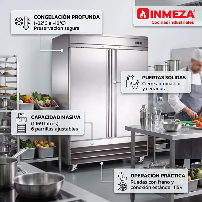 Congelador Vertical 2 Puertas Sólidas Acero Inoxidable 41 Pies Icehaus CV-2PS-SS-01