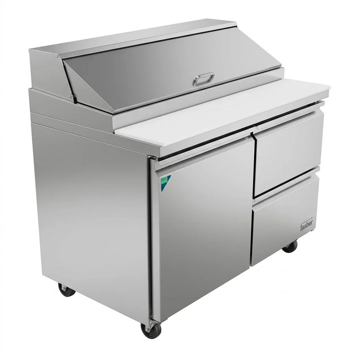 Mesa Refrigerada Para Preparación Ensaladas Premium 1 Puerta 2 Cajones Acero Inox 16.7 Pies Asber APTS-48-12-D2 P HC