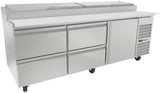 Mesa Refrigerada Para Pizzas Premium 1 Puerta 4 Cajones Acero Inox 30.2 Pies Asber APTP-93-D4 P HC