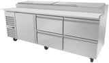 Mesa Refrigerada Para Pizzas Premium 1 Puerta 4 Cajones Acero Inox 30.2 Pies Asber APTP-93-D4 P HC