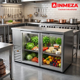 Refrigerador Contrabarra Acero Inox 2 Puertas Cristal Deslizables 11.3 Pies Asber ABBC-24-48-SG SD HC
