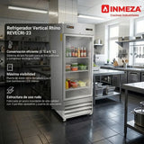Refrigerador Vertical Acero Inox Puerta de Cristal 23 Pies Rhino REVECRI-23