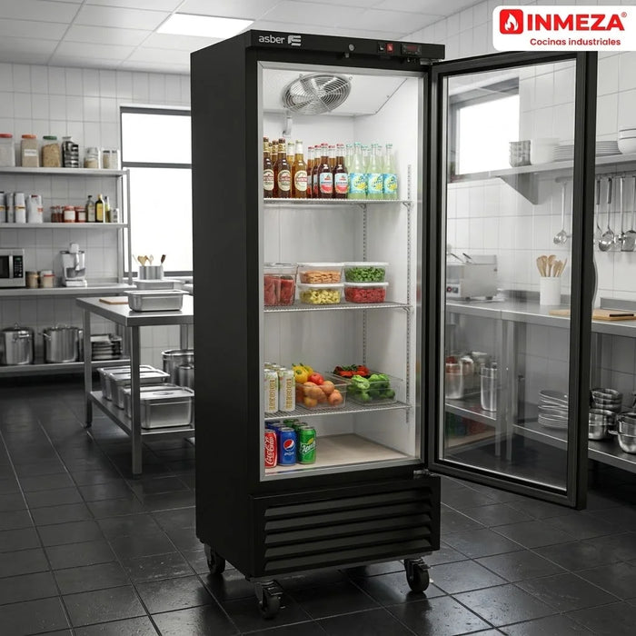 Refrigerador Vertical Vinil Negro 1 Puerta Cristal 220V 17 Pies Asber ARM-17 HC 220