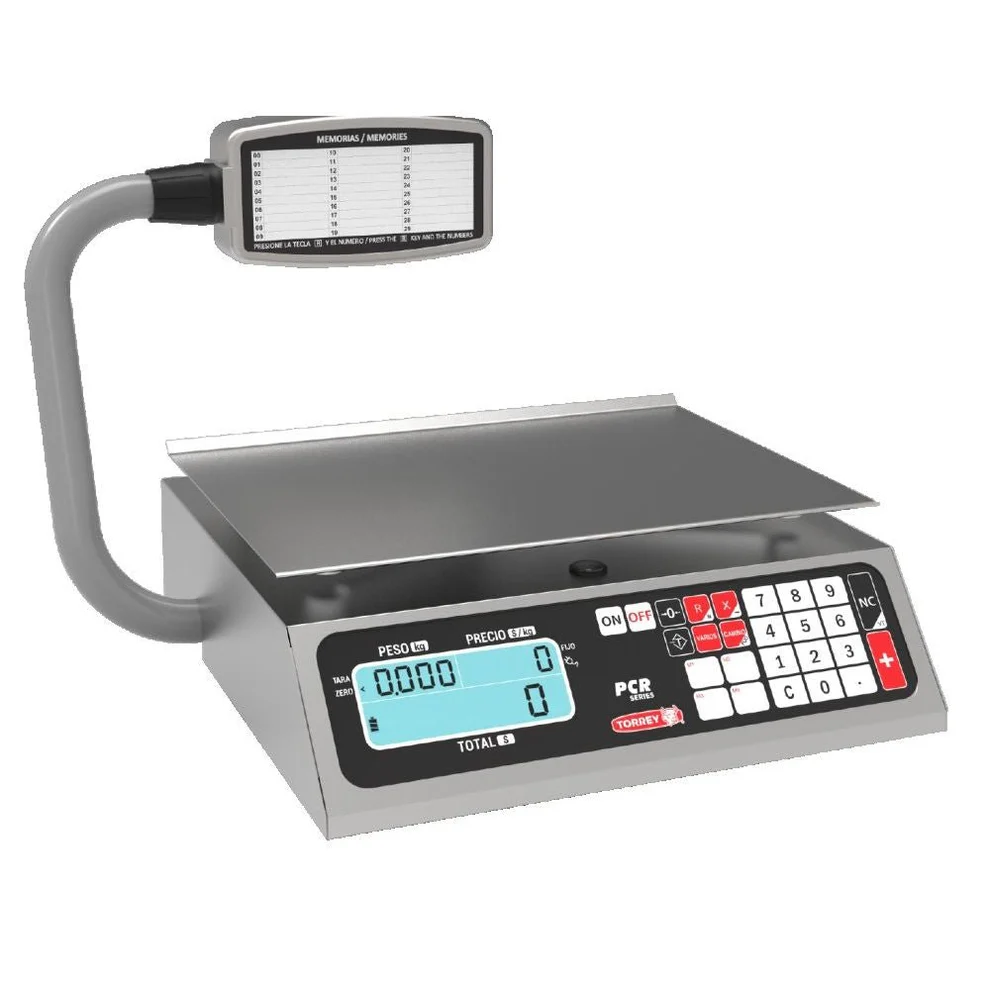TORREY PCR-40T 0PCR40T-N BASCULA DIGITAL CON MEMORIA ACERO INOXIDABLE TORRETA DIVISION MINIMA 0-8KG 0.005KG, 8-40KG 0.010KG (0PCR40-N)
