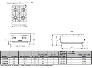 VULCAN VCRH12 Estufa de mesa a Gas para restaurantes 30.48 cm