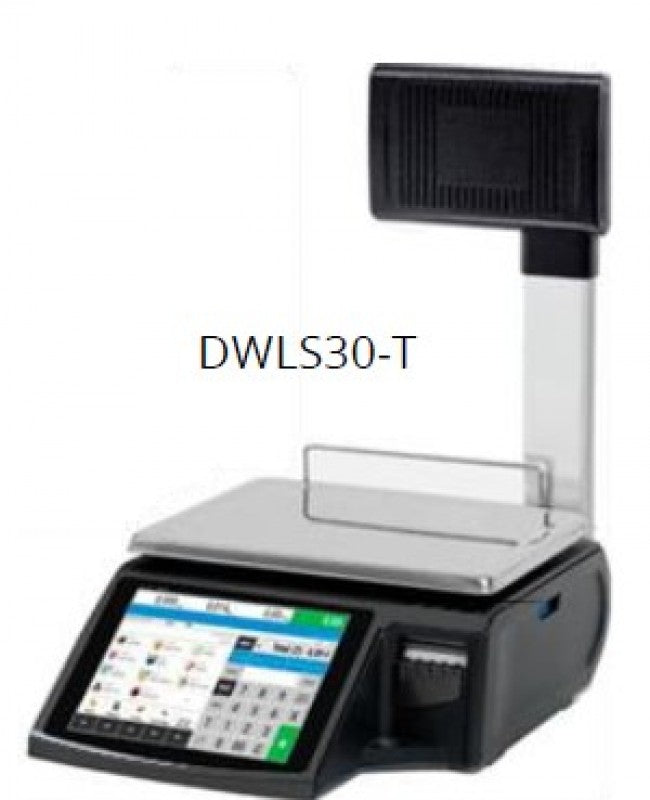Bascula Etiquetadora Pantalla Touch en la Base y Panatalla Posterior Para Cliente en Torreta 30kg Torrey DWLS30-T