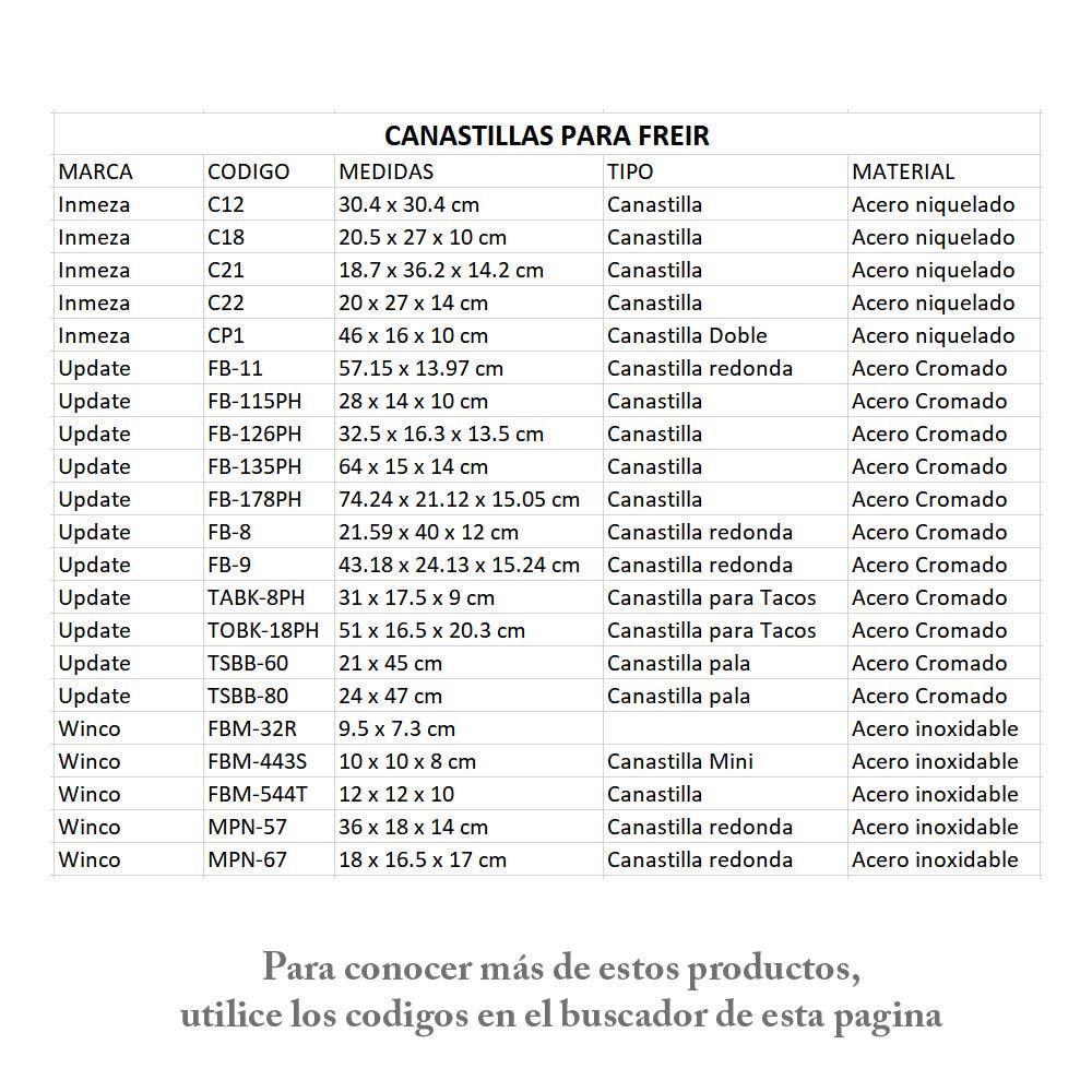 INMEZA C18 Canastilla Niquelada 20.5 x 27 x 10 cm para Freidores FM1i, FJR1i o FJR2i ACCESORIOS INMEZA 