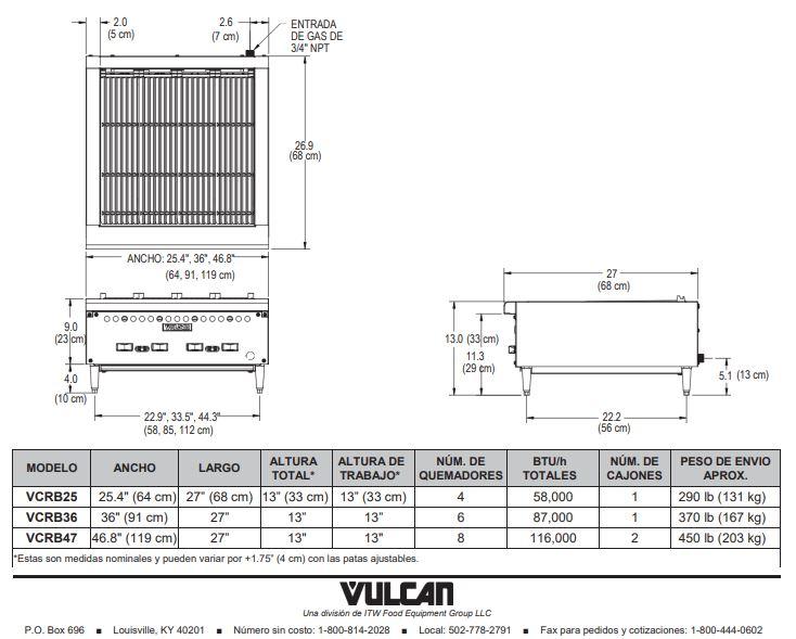 VULCAN / HOBART VCRB25 Asador a Gas para Trabajo Pesado Envío por Cobrar Asador Vulcan 